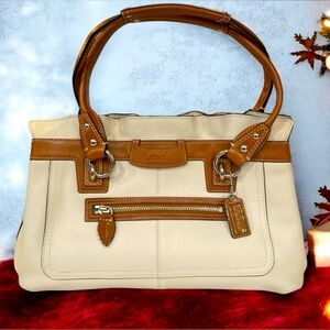 Coach Penelope Leather Satchel White Leather with Brown Leather Trim